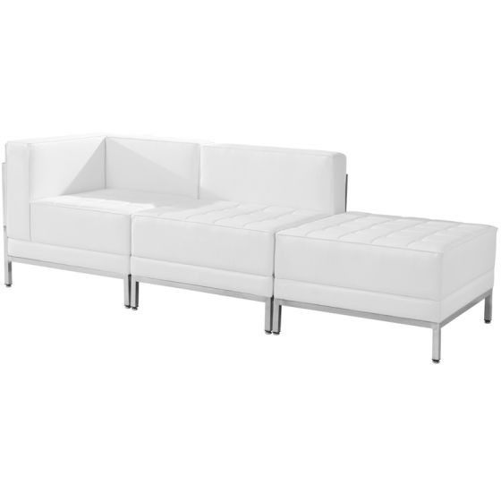 Ares Series Leather 3 Piece Chair & Ottoman Lounge Set-White