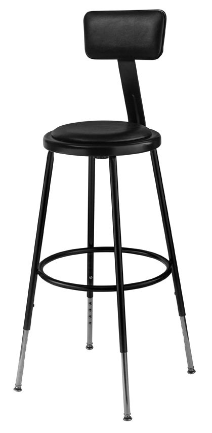 4 PACK NPS 6400 Series Height Adjustable 25"-33" Black Vinyl Padded Stool with Backrest