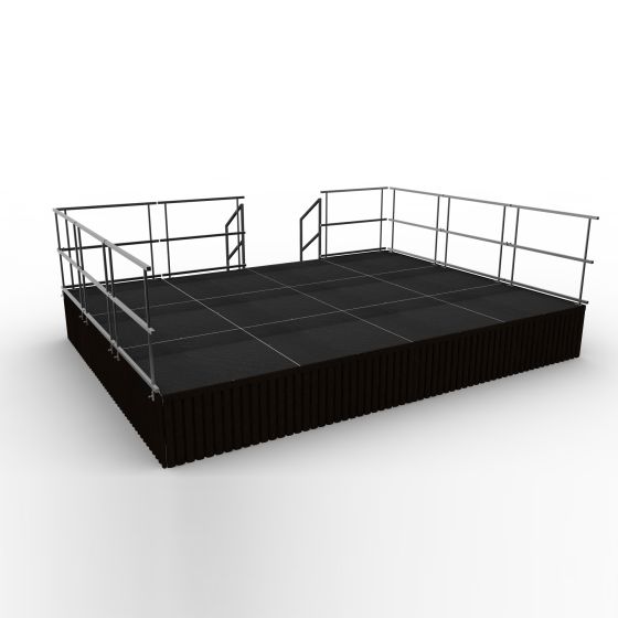 IntelliStage QuickLock 192 Square Foot Stage System with Guardrails, Steps, Skirting, Twelve 4' x 4' Platforms, and Legs Adjustable from 24" to 32" High - Industrial Finish