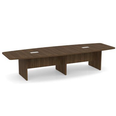OS Boat Shaped Conference Table with Slab Base, Modern Walnut