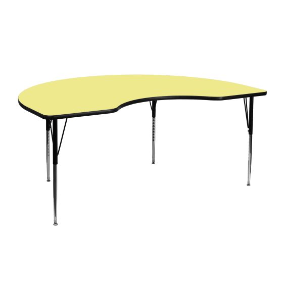 Heavy Duty 48" W x 72" L Kidney Shaped Thermal Fused Laminate Height Adjustable Activity Table-Yellow