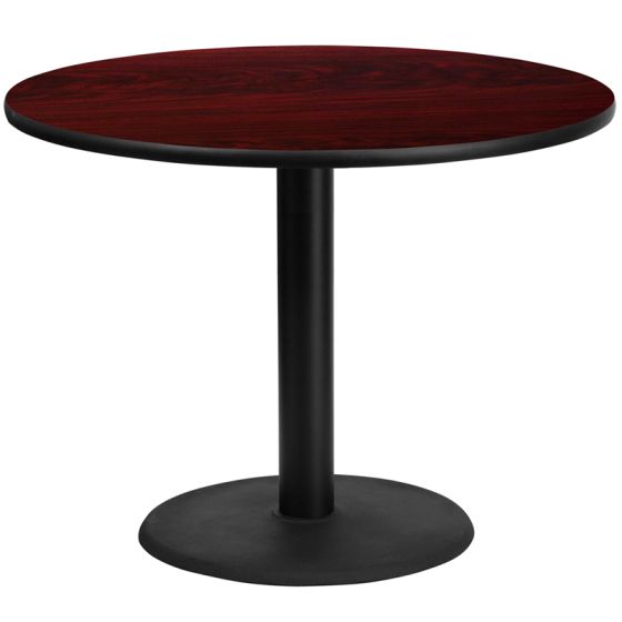 SolidCraft® Commercial 42" Round Laminate Restaurant Table & Round Base-Mahogany