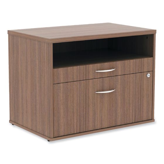 Alera Open Office Desk Series Low File Cabinet Credenza, 2-Drawer: Pencil/File, Legal/Letter, 1 Shelf, Walnut, 29.5x19.13x22.88
