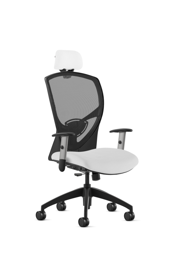 9to5 Seating Theory High-Back 300 LB Executive Office Chair, Mesh Back, Upholstered Seat, Simple Synchro Control, Silver Two-Way Adjustable Arms