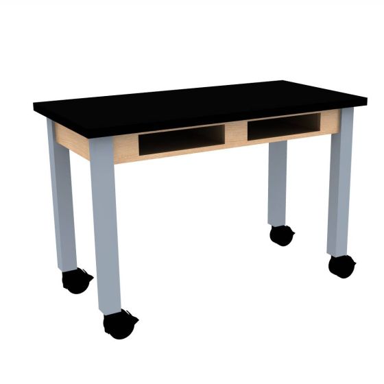Diversified Spaces PerpetuLab Science Lab Table with Wheels, Book Compartments, Steel Legs, and ChemGuard Top - 24" x 48"