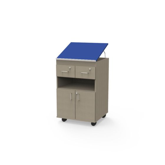 Traditional Teacher's Lectern, 2 Top-Split Drawers over Open over Double Doors with Adjustable Shelf
