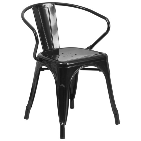 HUSKY Seating 500 LB Stackable Indoor-Outdoor Mid-Back Bistro Style Metal Chair-Black