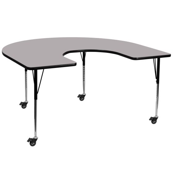 Heavy Duty 60 " W x 66 " L Mobile Horseshoe Thermal Fused Laminate Activity Table-Gray