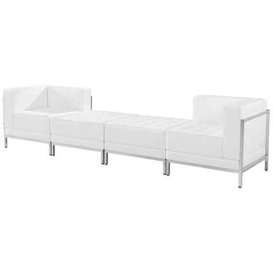 Ares Series Leather 4 Piece Chair & Ottoman Lounge Set-White