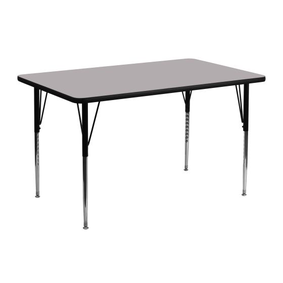 Heavy Duty 24" W x 48" L Thermal Fused Laminate Height Adjustable Activity Table-Gray
