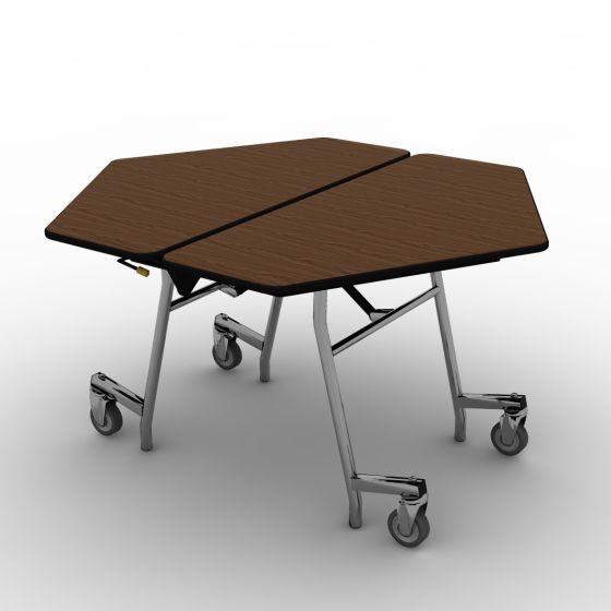 National Public Seating® Mobile Cafeteria Table, 48" Hexagon, Plywood Core, Vinyl T-Mold Edge, Chrome Frame