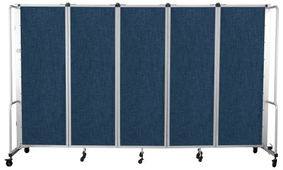 National Public Seating Room Divider, 6' Height, Expands to 118" Width, Blue Panels and Grey Frame - Model RDG6-5PT04