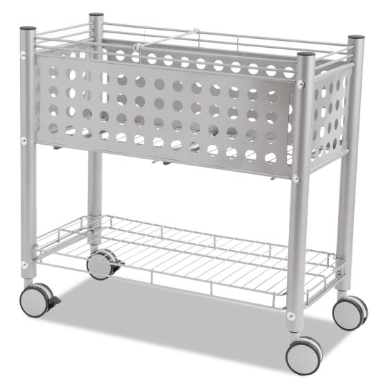 Vertiflex File Cart with Open Top, Metal, 1 Shelf, 2 Bins, 28.25" x 13.75" x 27.38", Matte Gray