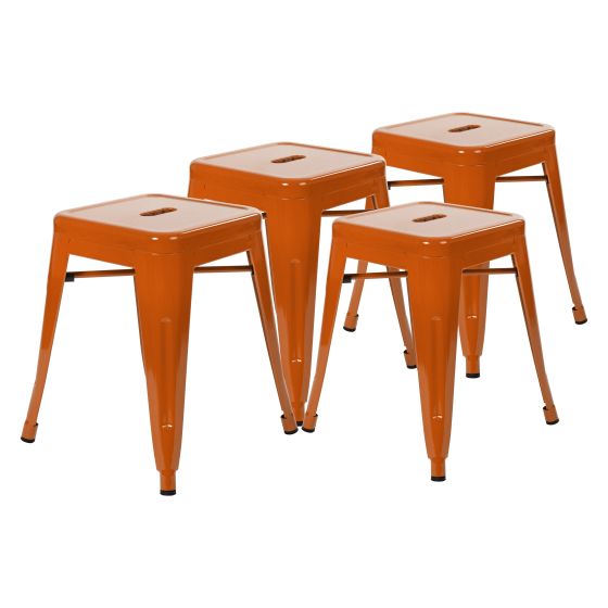 4 PACK - HUSKY Seating 250 LB 18" Table Height Stackable Backless Metal Indoor Restaurant Stool - Orange