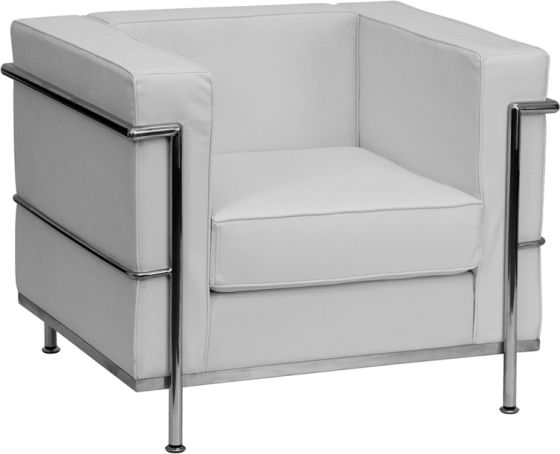 Heavy Duty Expert Series Modern Leather Chair with Silver Frame-White