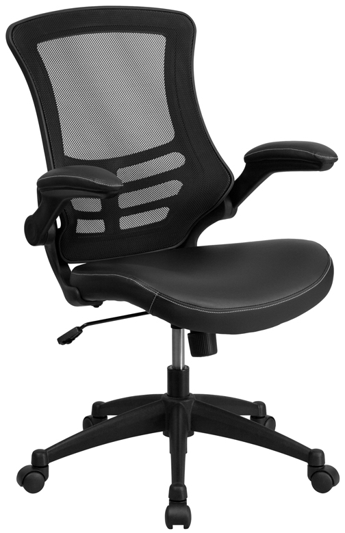 Sleek Mid-Back Black Mesh & Leather Computer Task Chair with Flip Up Arms
