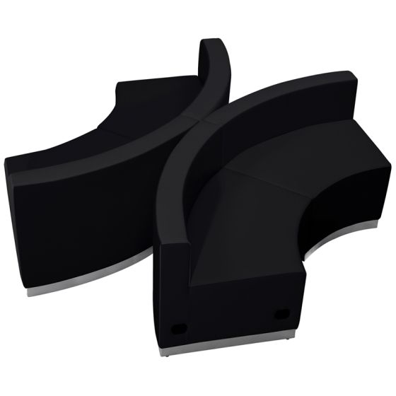 Leon Series 4 Piece Leather Mirrored Reception Set-Black