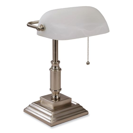 V-Light LED Bankers Lamp with Frosted Shade, 14.75" High, Brushed Nickel