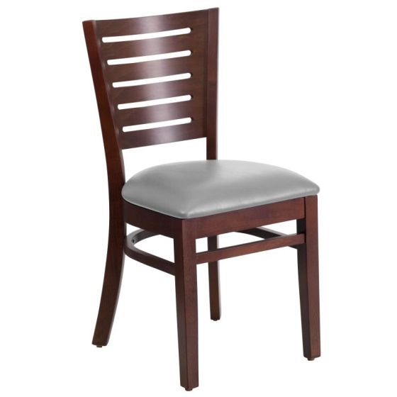 HUSKY Seating 800 LB Slat Back Walnut Wooden Restaurant Chair with Custom Vinyl Seat