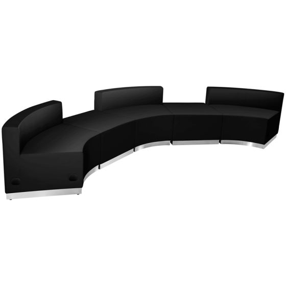 Leon Series 5 Pieces Leather Concave Reception Set-Black