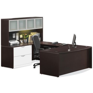 OS Laminate Collection U Shape Desk with Curved Corner Bowfront and Large Lateral File - 71" x 107"