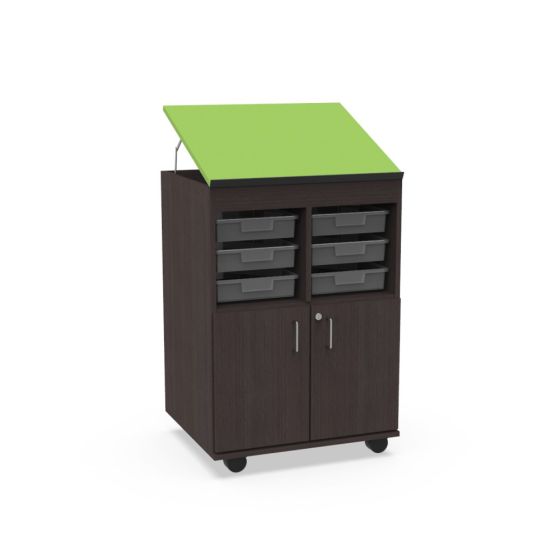 Traditional Teacher's Lectern, (6) 3" Tote Trays over Double Doors with Adjustable Shelf
