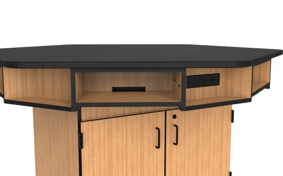 NPS® 6-Person Workstation, Phenolic Top, Cabinet Base, Book Boxes, Power Strips