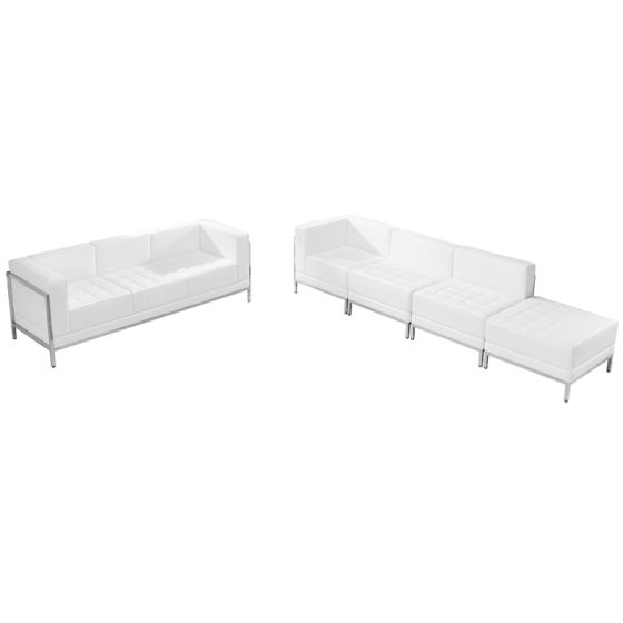 Ares Series Leather 5 Piece Sofa & Lounge Chair Set-White