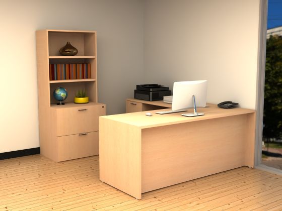 Indiana Furniture Canvas L Shape Desk with Lateral File and Bookcase