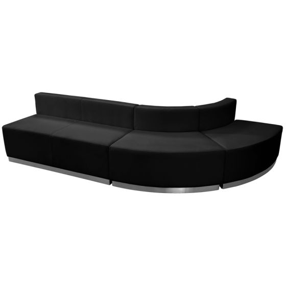 Leon Series 3 Piece Leather Convex Corner Reception Set-Black