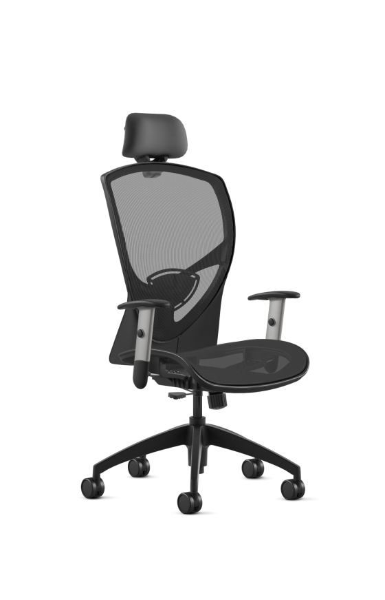 9to5 Seating Theory All Mesh High-Back 300 LB Executive Office Chair, Simple Synchro Control, Silver Four-Way Adjustable Arms