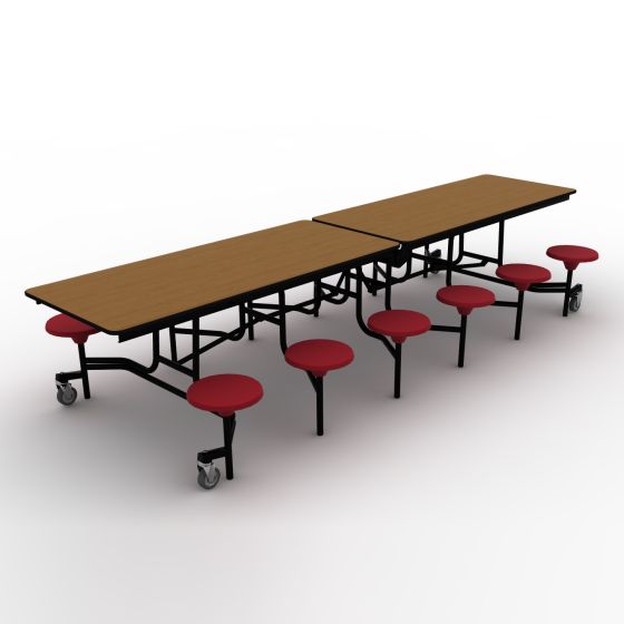 National Public Seating® Mobile Cafeteria Table with 12 Stools, 12'L, MDF Core, ProtectEdge, Textured Black Frame