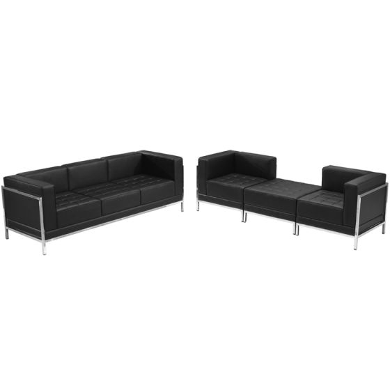Ares Series Leather 4 Piece Sofa & Lounge Chair Set-Black