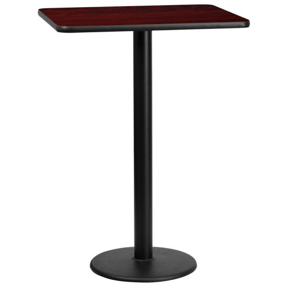 SolidCraft® Commercial Bar Height 24" x 30" Rectangular Laminate Restaurant Table & Round Base-Mahogany