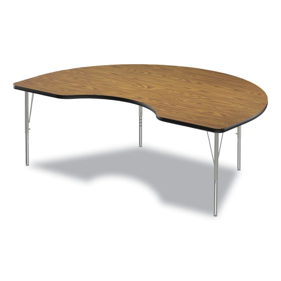 4 PACK Correll Adjustable Activity Table, Kidney Shape, 72" x 48" x 19" to 29", Med Oak Top, Gray Legs
