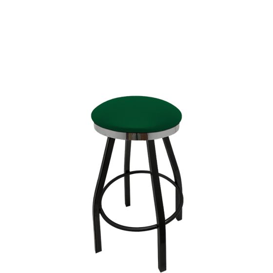 Heavy Duty SlimLine 500 LB Button Top Swivel Bar Stool with Black Powder Coat Frame & Chrome Seat Ring - Hunter Green Vinyl