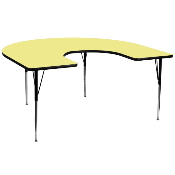 Heavy Duty 60 " W x 66 " L Horseshoe Thermal Fused Laminate Activity Table-Yellow