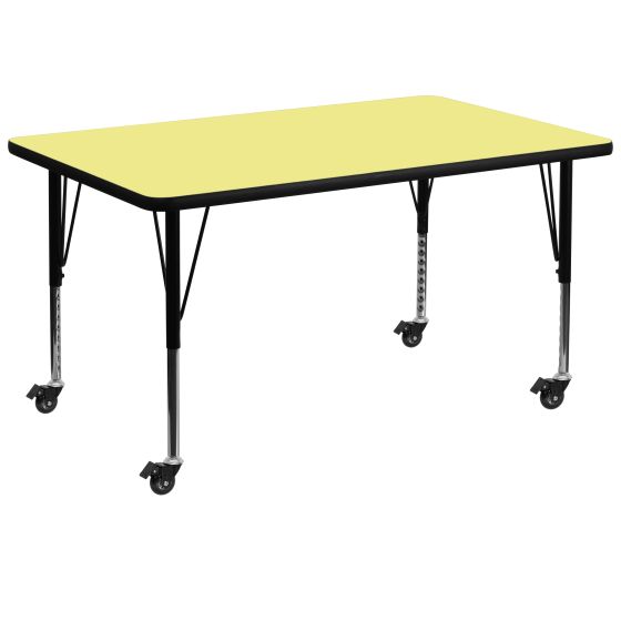Heavy Duty 36" W x 72" L  Mobile Rectangular Activity table with Thermal Fused Laminate Top-Yellow