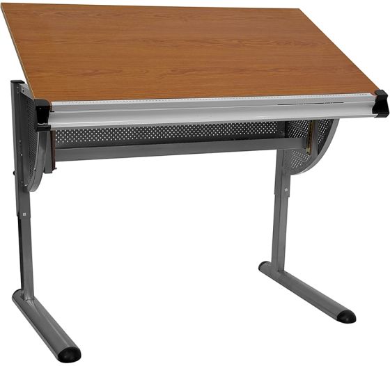 Adjustable Drawing & Drafting Table With Pewter Frame