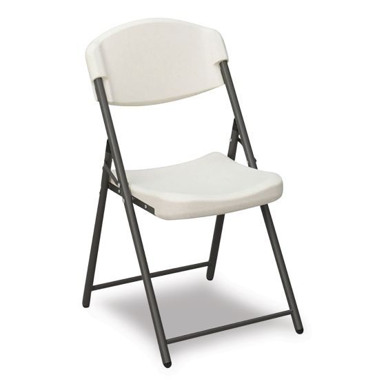 4 PACK Iceberg Rough n Ready Commercial Folding Chair, Supports Up to 350lb, 18" Seat Height, Platinum Granite Seat/Back, Black Base