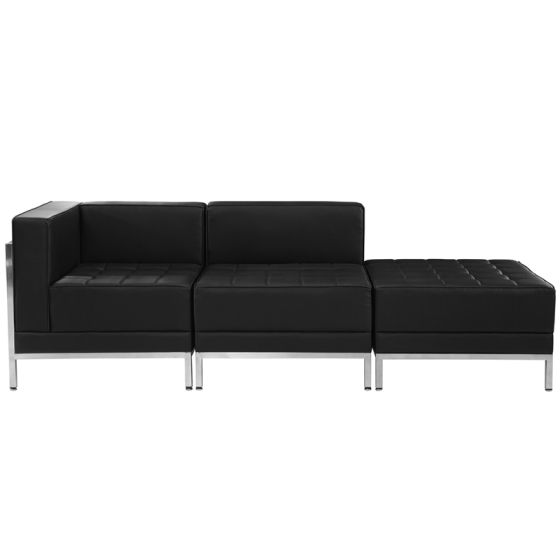 Ares Series Leather 3 Piece Chair & Ottoman Lounge Set-Black