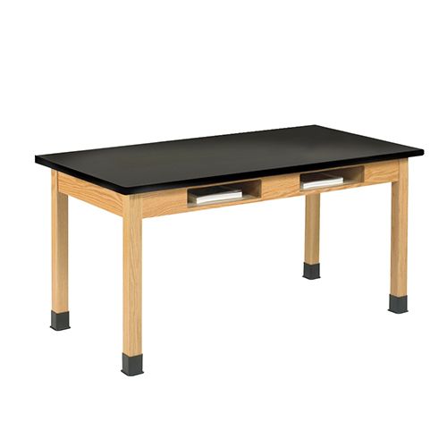 Diversified Spaces PerpetuLab Science Lab Table with Book Compartments, Wood Legs, and ChemGuard Top - 24" x 54"