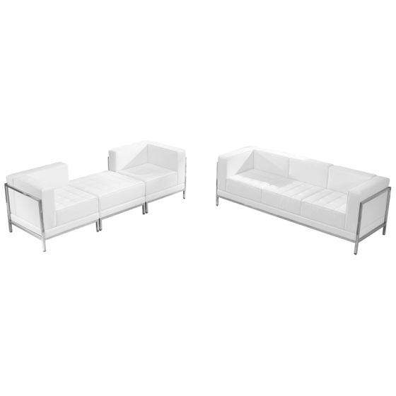 Ares Series Leather 4 Piece Sofa & Lounge Chair Set-White