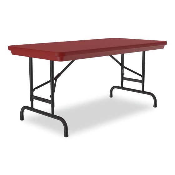 4 PACK Correll Adjustable Folding Table, Rectangular, 48" x 24" x 22" to 32", Red Top, Black Legs
