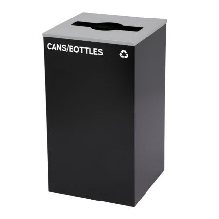 Alpine Industries Square Recycling Bin – 29 Gallons - Black Can, Mixed Opening Lid, for Cans or Bottles