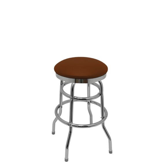 Heavy Duty SlimLine 500 LB Button Top Swivel Bar Stool with Double Rung Chrome Frame - Chestnut Vinyl