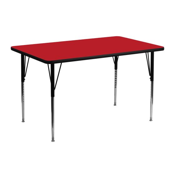 Heavy Duty 24" W x 48" L High Pressure Laminate Height Adjustable Activity Table-Red