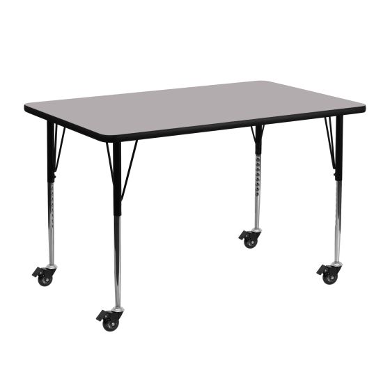 Heavy Duty 24" W x 48" L Mobile Thermal Fused Laminate Height Adjustable Activity Table-Gray