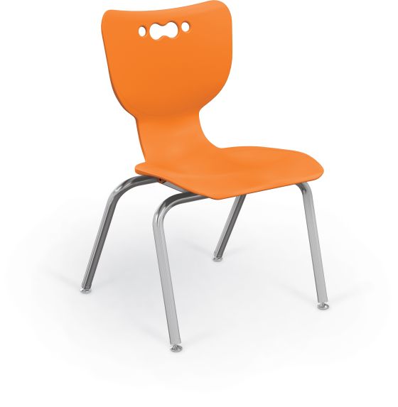 MooreCo Hierarchy 4-Leg School Chair, 14" Height, Chrome Frame, Orange Shell
