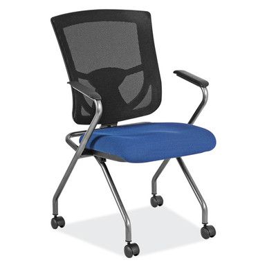 Breezeway Pro Mesh Back Nesting Chair with Upholstered Seat and Titanium Frame, Celestial Blue Fabric Seat